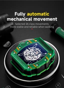 FEICE Men's Vintage Automatic Mechanical Watch | Skeleton Waterproof Watch | Silicone Strap | Sport Luminous Analog | Unique Business Wristwatch for Men | Green FM603 - Thumbnail 4