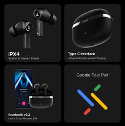 Boat Nirvana Ion, 120HRS Battery, Crystal Bionic Sound w/Dual EQ Modes, 4Mics ENx, App Support, Low Latency, IPX4, v.5.2 Bluetooth Earbuds, TWS Ear Buds Wireless Earphones with mic (Charcoal Black) - Thumbnail 8