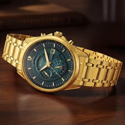 Titan Regalia Premium Quartz Chronograph with Date Forest Green Dial Gold Stainless Steel Strap Watch for Men - NT1830YM02 - Thumbnail 2