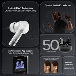 Boat Airdopes 300, Cinematic Spatial Audio, 50HRS Battery, 4Mic AI ENx, Fast Charge, App Support, Low Latency, IPX4, v5.3 Bluetooth TWS in Ear Earbuds Wireless Earphones with mic (Chrome White) - Thumbnail 3