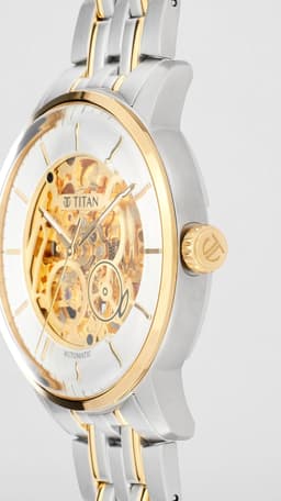 Titan Golden Heart Skeletal Automatic Analog with Silver Dial Dual-Tone Stainless Steel Strap Watch for Men - 90110BM01 - Thumbnail 5