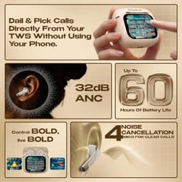 ACwO Dwots Bold Wireless in Ear Earbuds|India'S 1St Smart 1.83" True HD Touch Display|ANC (32Db)|4 ENC Mics for Clear Calls|Find My Earphone|3D Spatial Sound|Quick Charge|60Hrs Playtime (Bold Grey) - Thumbnail 2