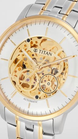 Titan Golden Heart Skeletal Automatic Analog with Silver Dial Dual-Tone Stainless Steel Strap Watch for Men - 90110BM01 - Thumbnail 6