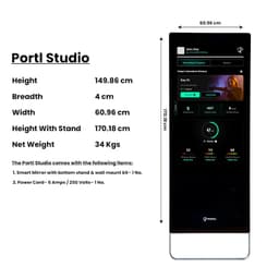 The Portl Studio | AI-Powered Smart Fitness Mirror | Personalised Workouts | Real-time Form Feedback | 250+ Workouts | 43 inch Touch Screen Display | All-in-one Gym | Companion App | 12-Month Warranty - Thumbnail 9