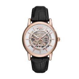 Emporio Armani Leather Analog Silver Dial Men Watch-Ar60007, Black Band - Thumbnail 1