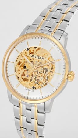 Titan Golden Heart Skeletal Automatic Analog with Silver Dial Dual-Tone Stainless Steel Strap Watch for Men - 90110BM01 - Thumbnail 4