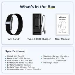 Alti Smart Band - Health &amp; Fitness Tracker with Stress, Activity, HRV, Sleep, SPO2, Skin Temperature, Women's Health Monitor, IP63 Waterproof, 20+ Sport Mode with Free App (Black) - Thumbnail 7