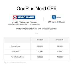 OnePlus Nord CE6 | 8GB+128GB | Pitch Black | Snapdragon 7s Gen 4 | Segment's Fastest Touch Response | 8000mAh Battery | 144Hz 1.5K AMOLED Display | 50MP Main + 32MP Selfie 4K Cameras | IP66,68,69,69K - Thumbnail 2