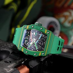 FEICE Men's Vintage Automatic Mechanical Watch | Skeleton Waterproof Watch | Silicone Strap | Sport Luminous Analog | Unique Business Wristwatch for Men | Green FM603 - Thumbnail 2
