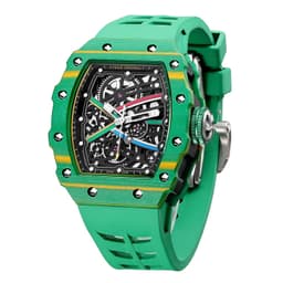 FEICE Men's Vintage Automatic Mechanical Watch | Skeleton Waterproof Watch | Silicone Strap | Sport Luminous Analog | Unique Business Wristwatch for Men | Green FM603 - Thumbnail 1