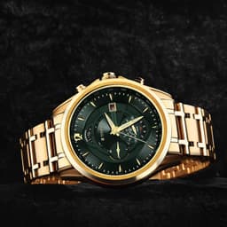 Titan Regalia Premium Quartz Chronograph with Date Forest Green Dial Gold Stainless Steel Strap Watch for Men - NT1830YM02 - Thumbnail 6