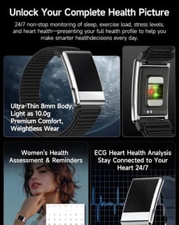 élixir SENSE AI Health &amp; Fitness Tracker | Advanced 24/7 HRV, ECG, SpO₂, BP, Skin Temp Monitoring | Sleep, Stress &amp; Activity Tracking | Body Composition Analysis | Recovery &amp; Wellness Guidance (Lunar) - Thumbnail 2