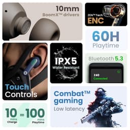 GOBOULT Z40 True Wireless in Ear Earbuds with 60H Playtime, Zen™ ENC Mic, Low Latency Gaming, Type-C Fast Charging, Made in India, 10mm Rich Bass Drivers, IPX5, Ear Buds TWS (Blue) - Thumbnail 2