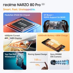 realme NARZO 80 Pro 5G (Racing Green,8GB+256GB) | Segment's 1st MediaTek Dimensity 7400 Chipset | 6000mAh Titan Battery + 80W Ultra Charge | 4500nits HyperGlow Esports Display | IP69 Waterproof - Thumbnail 3